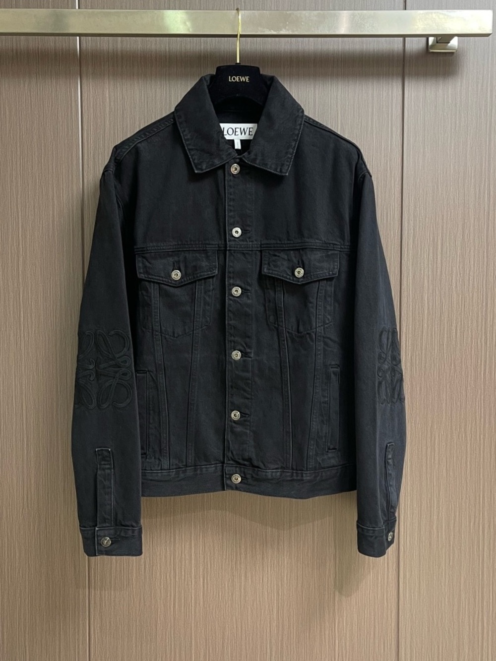 Loewe Black Denim Jacket with Embroidered Sleeves